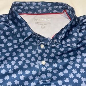 ⛳️PPOLAFLON Shamrock Print Golf Polo Shirt Blue Performance Size Large
